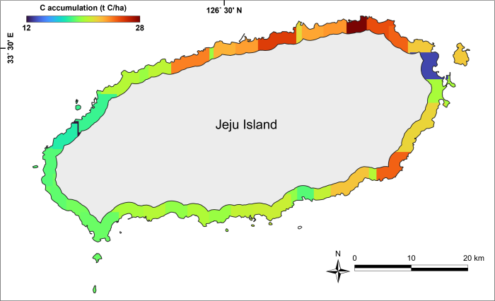 제주 해안 탄소량 예측 지도